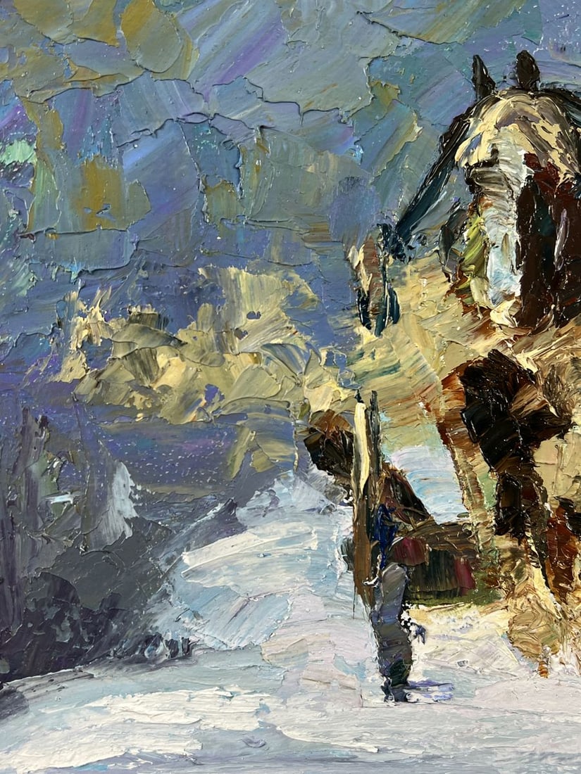 Oil painting Sleigh Ride on a Winter Road Boris Serdyuk - 4