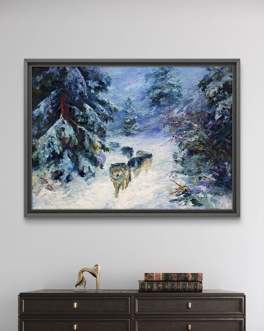 Oil painting Wolf Pack In The Winter Forest Boris Serdyuk - 3