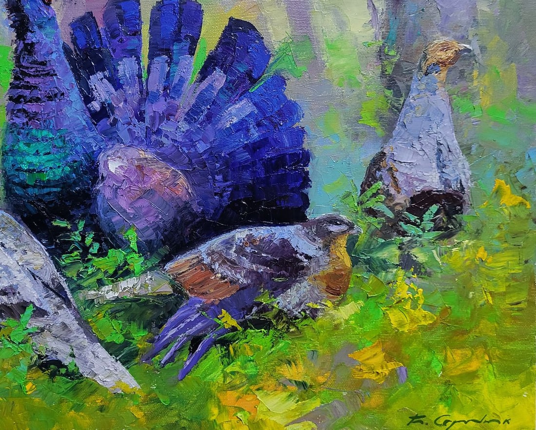 Oil painting Black grouse in the summer forest Boris Serdyuk - 7