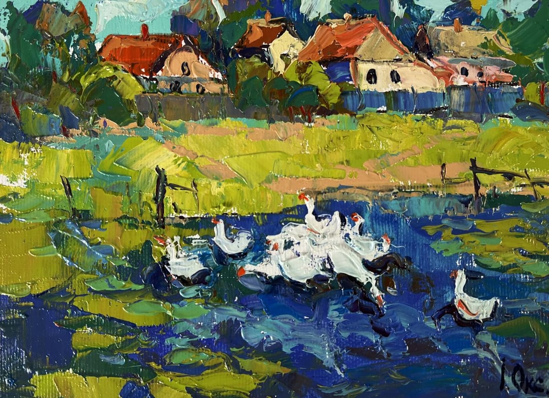 Oil painting Ducklings are splashing Oksana Ivanyuk - 3