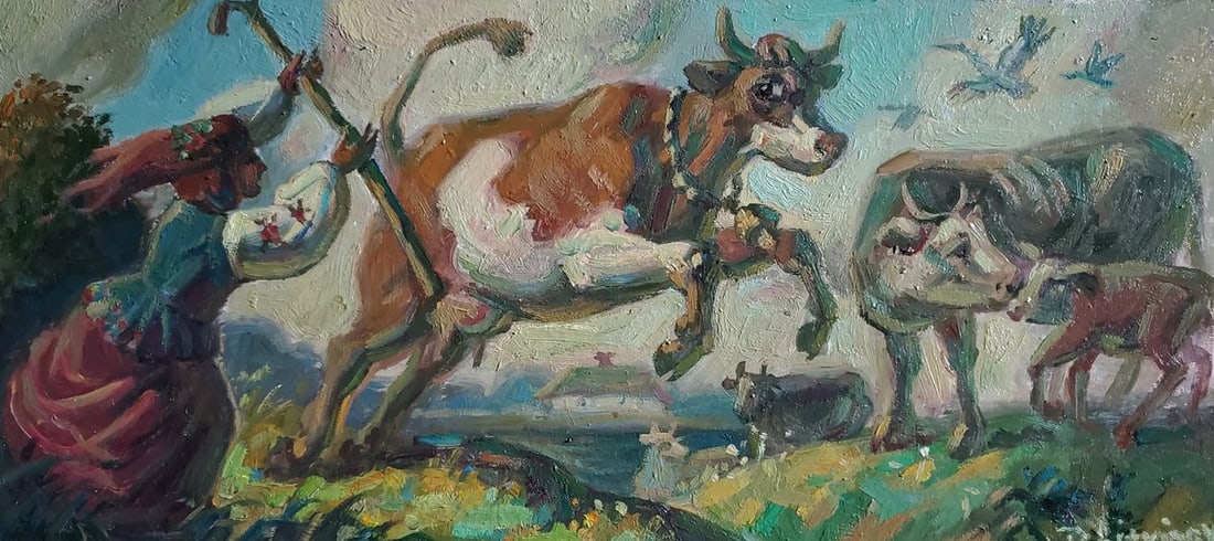 Oil painting A country summer day Daniil Litvinov: №Litv 1249*** ABOUT THIS PAINTING **** TITLE: "A country summer day"* ARTISTS: Daniil Litvinov* SIZE: 43x20 cm/'16.92x7.87 inches'* MEDIUM: oil, cardboard* HAND PAINTED: Original painting from o