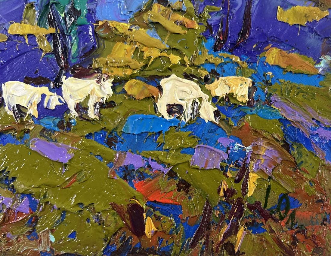 Oil painting Evening light behind the village Alex Kalenyuk - 5