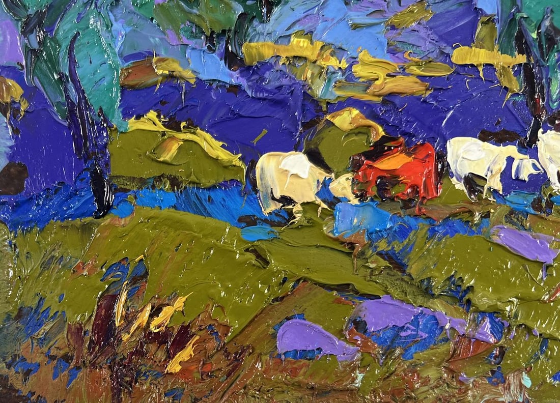 Oil painting Evening light behind the village Alex Kalenyuk - 6