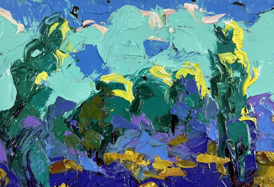 Oil painting Evening light behind the village Alex Kalenyuk - 7