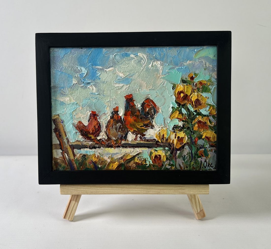 Oil painting Morning rooster crowing Oksana Kalenyuk (1 of 8)