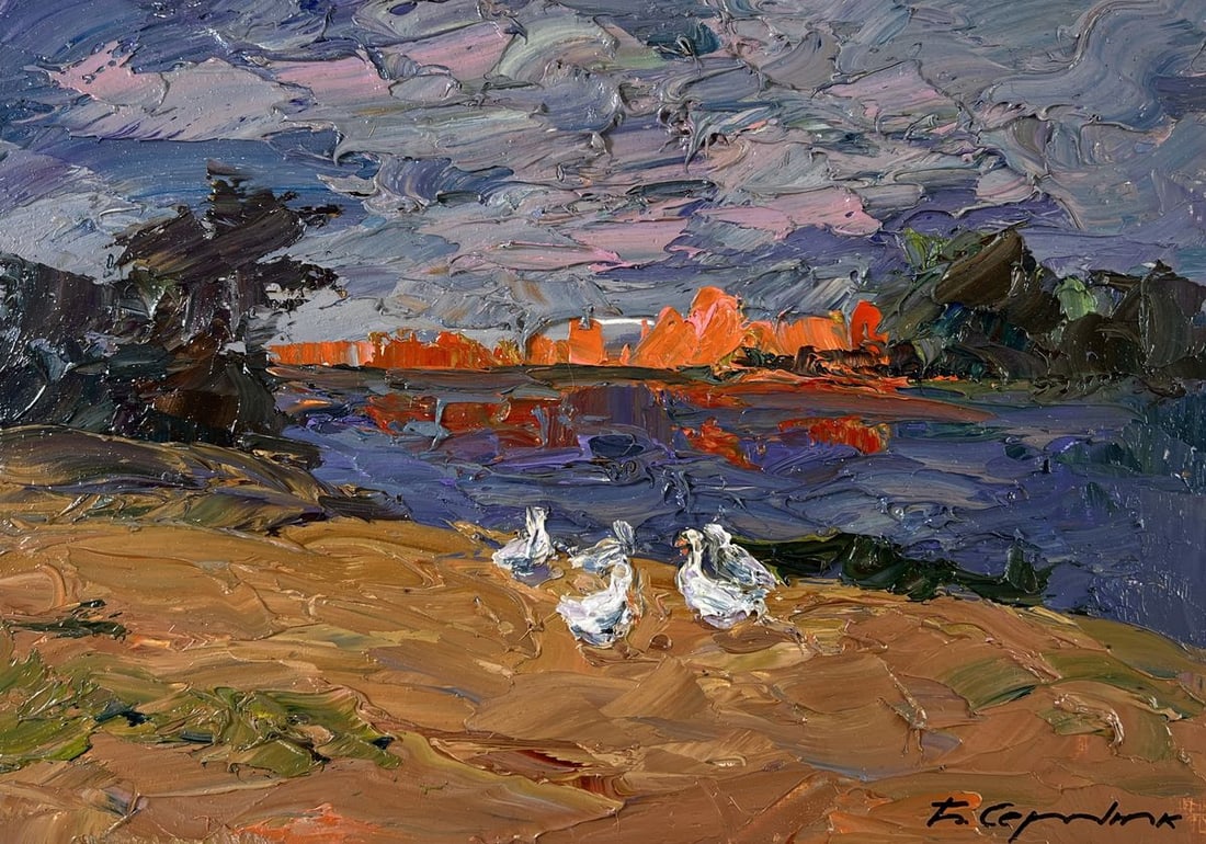 Oil painting Geese in the yard Boris Serdyuk - 3