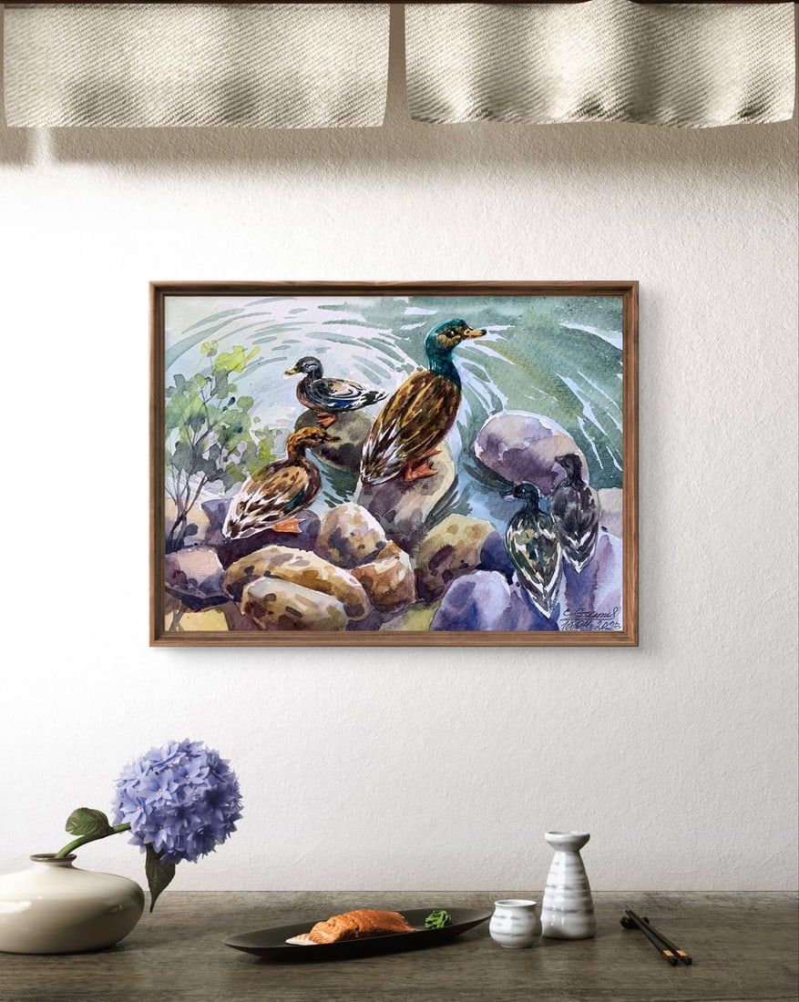 Watercolor painting Ducks by the pond Svetlana Gramm - 2