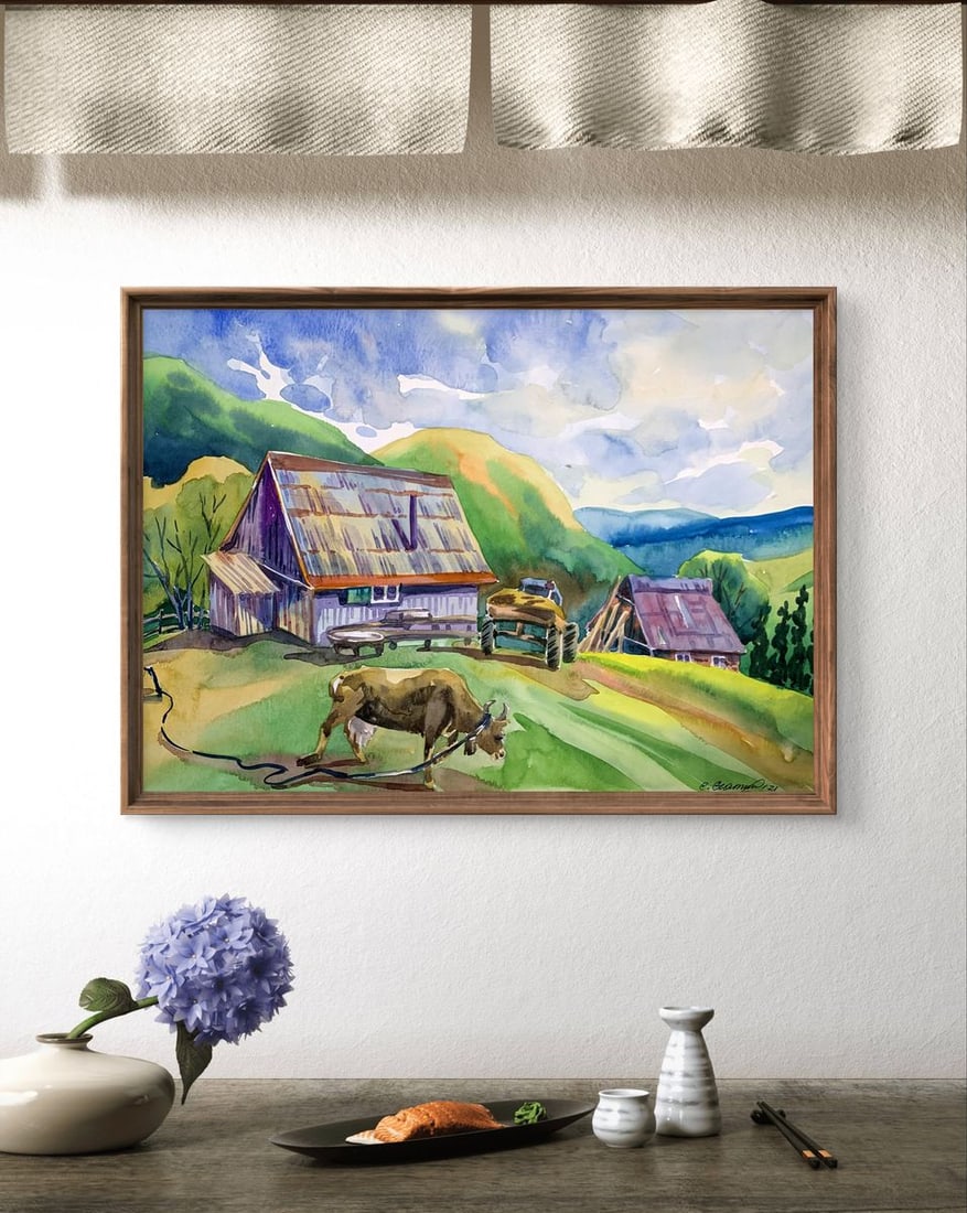 Watercolor painting Village in the mountains Svetlana Gramm - 3