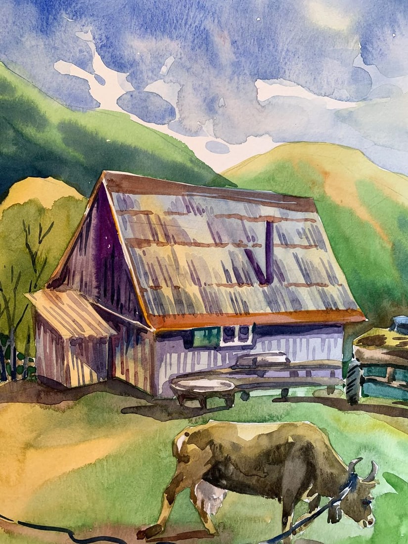 Watercolor painting Village in the mountains Svetlana Gramm - 4