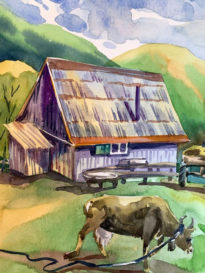 Watercolor painting Village in the mountains Svetlana Gramm - 5