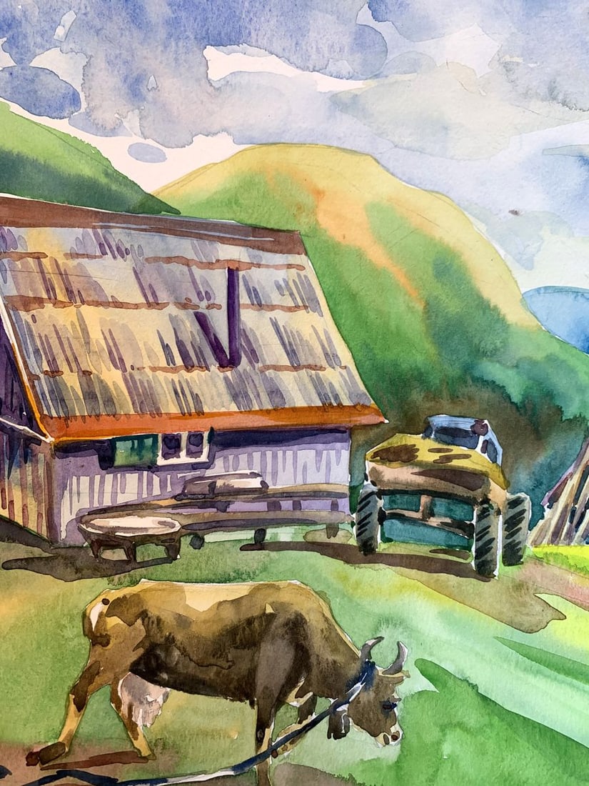 Watercolor painting Village in the mountains Svetlana Gramm - 6