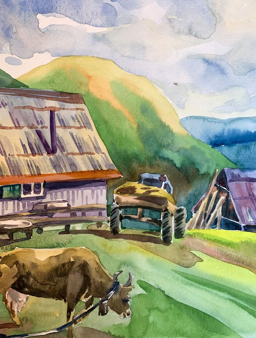 Watercolor painting Village in the mountains Svetlana Gramm - 7