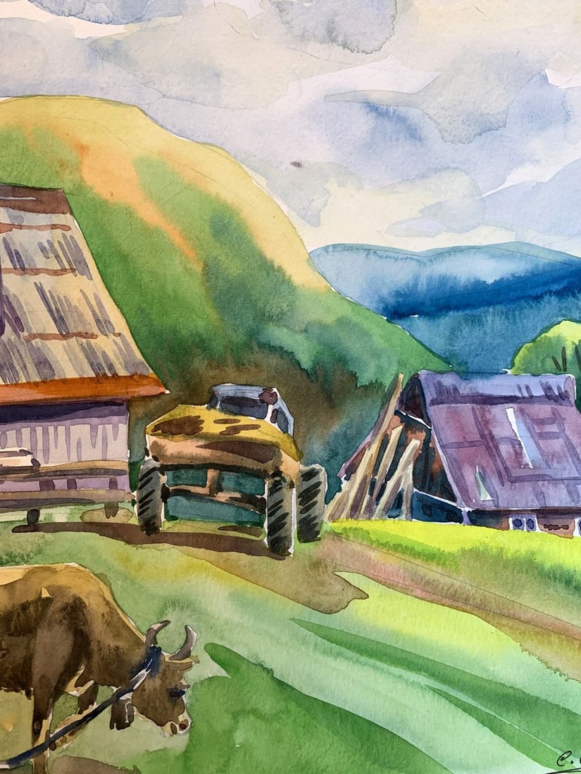 Watercolor painting Village in the mountains Svetlana Gramm - 8