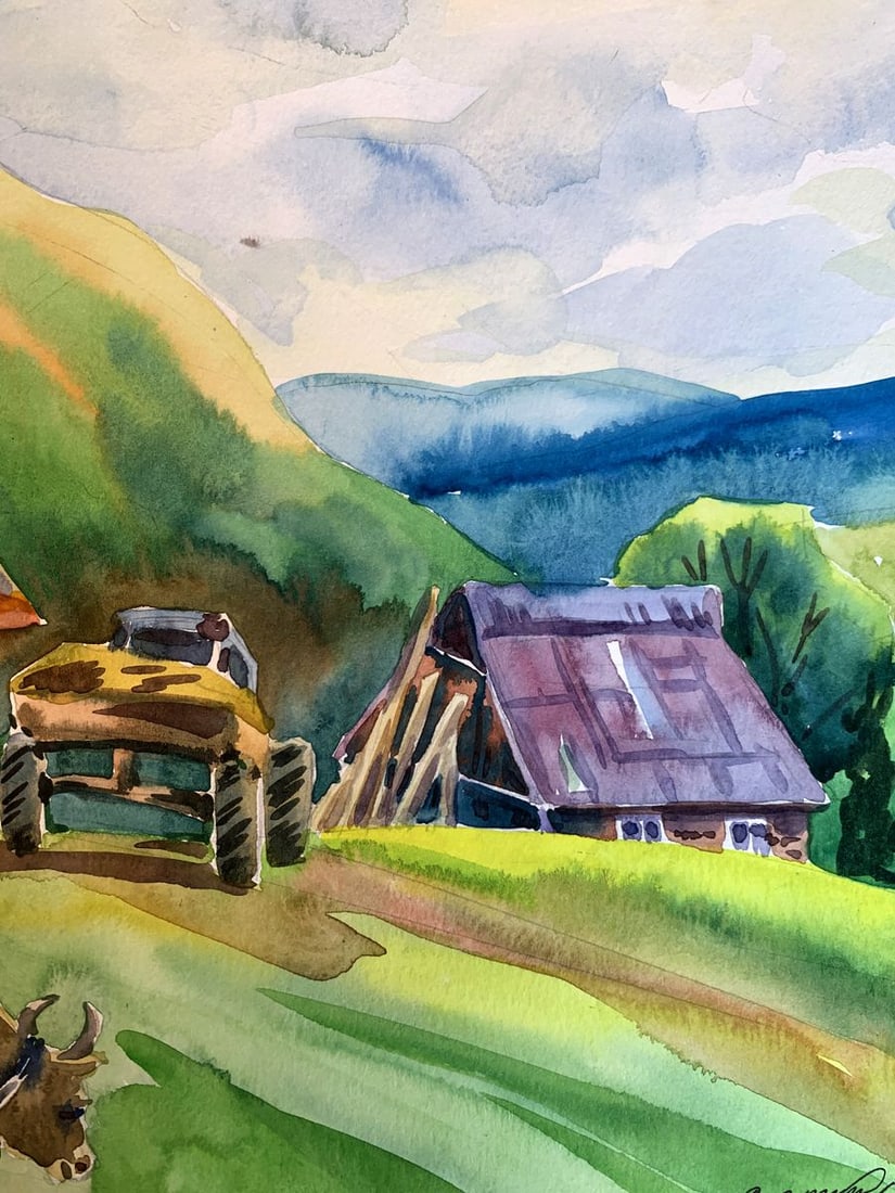 Watercolor painting Village in the mountains Svetlana Gramm - 9