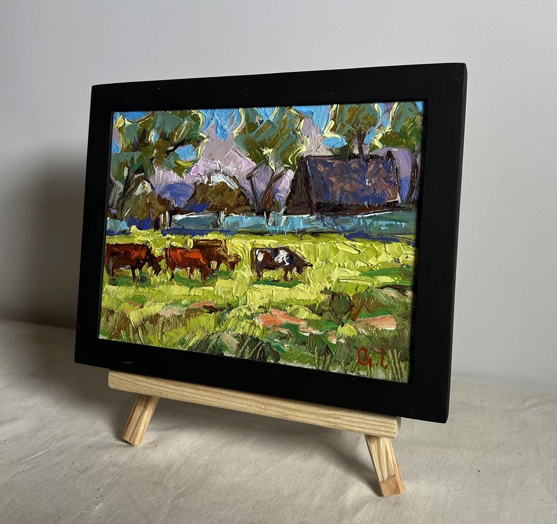 Oil painting Cows on a green field Alex Kalenyuk - 2
