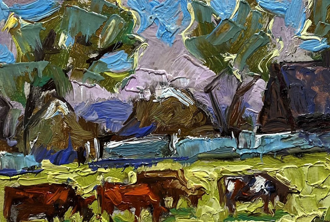 Oil painting Cows on a green field Alex Kalenyuk - 7