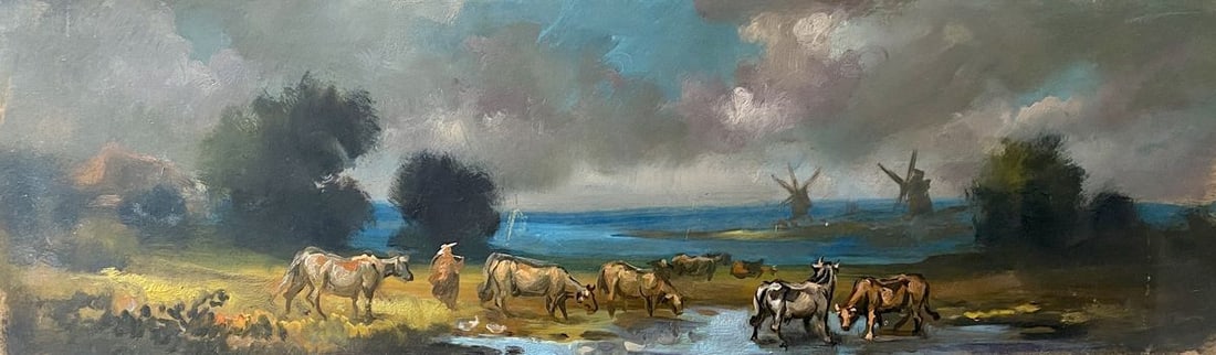 Oil painting Herd Alexander Arkadievich Litvinov: №Litv 93 *** ABOUT THIS PAINTING *** * TITLE: "Herd" * ARTISTS: Alexander Arkadievich Litvinov * SIZE: 58x18 cm/'22.83x7.08 inches' * MEDIUM: oil, cardboard * HAND PAINTED: Original painting fro