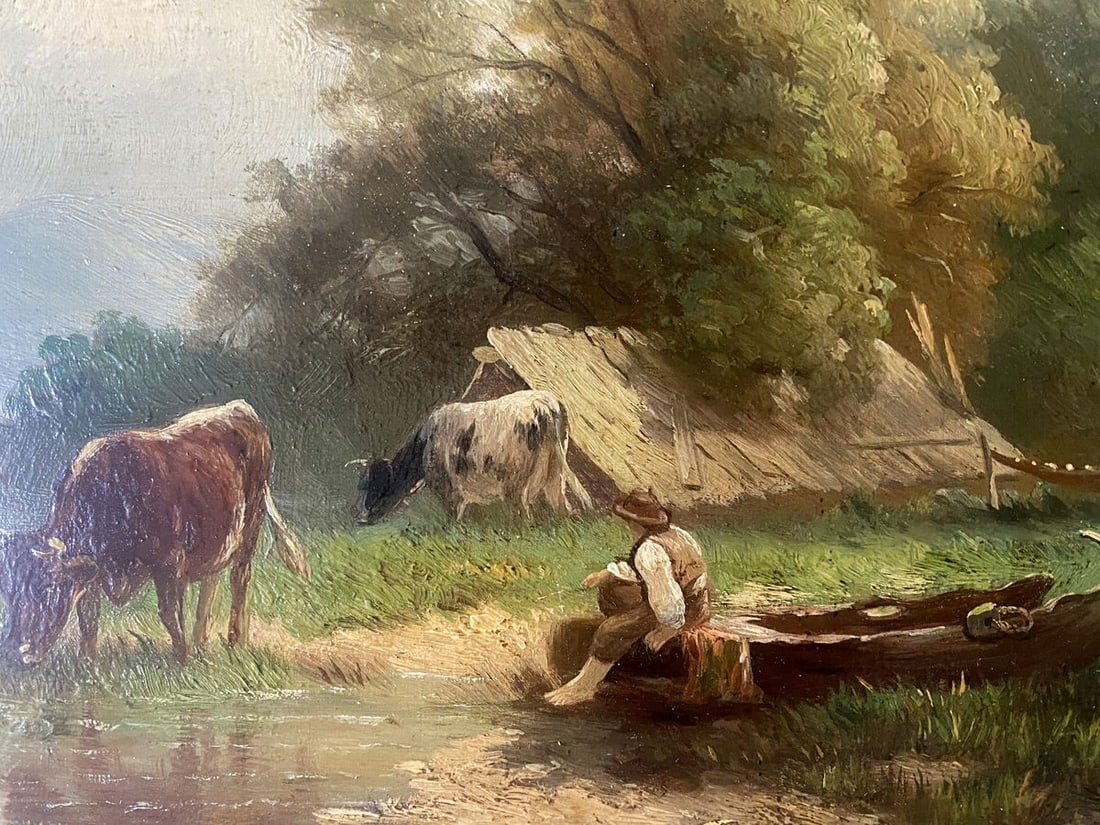 Oil painting Cows at the waterhole European artist - 5