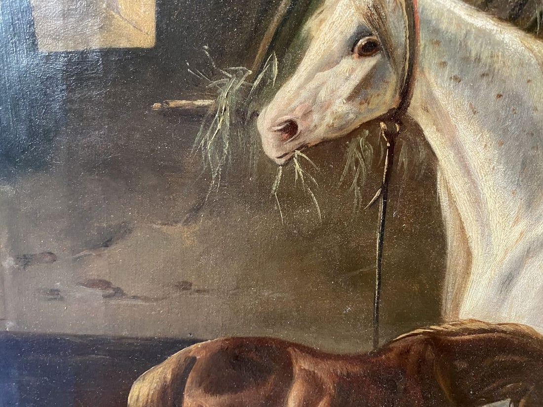 Oil painting Horses in the stall European artist - 3