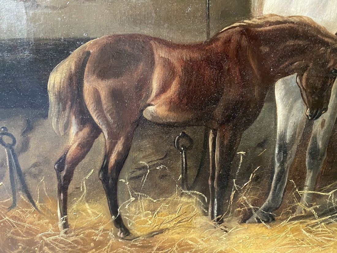 Oil painting Horses in the stall European artist - 4
