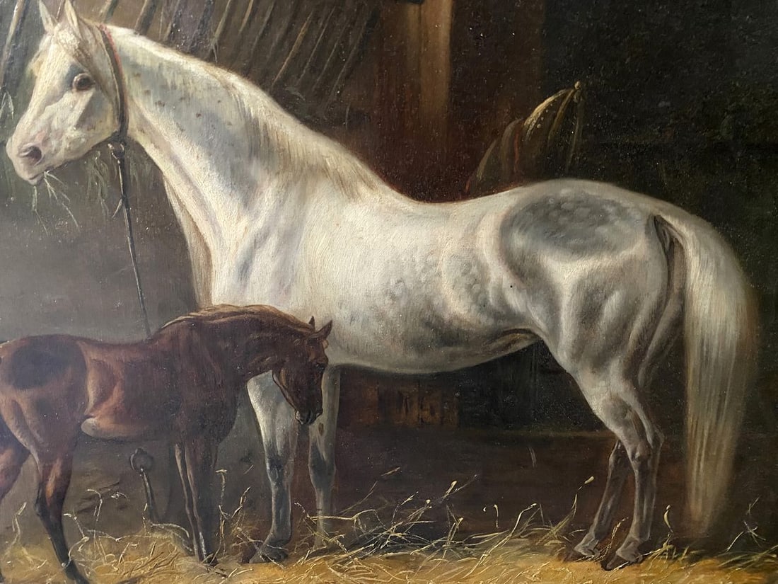 Oil painting Horses in the stall European artist - 7