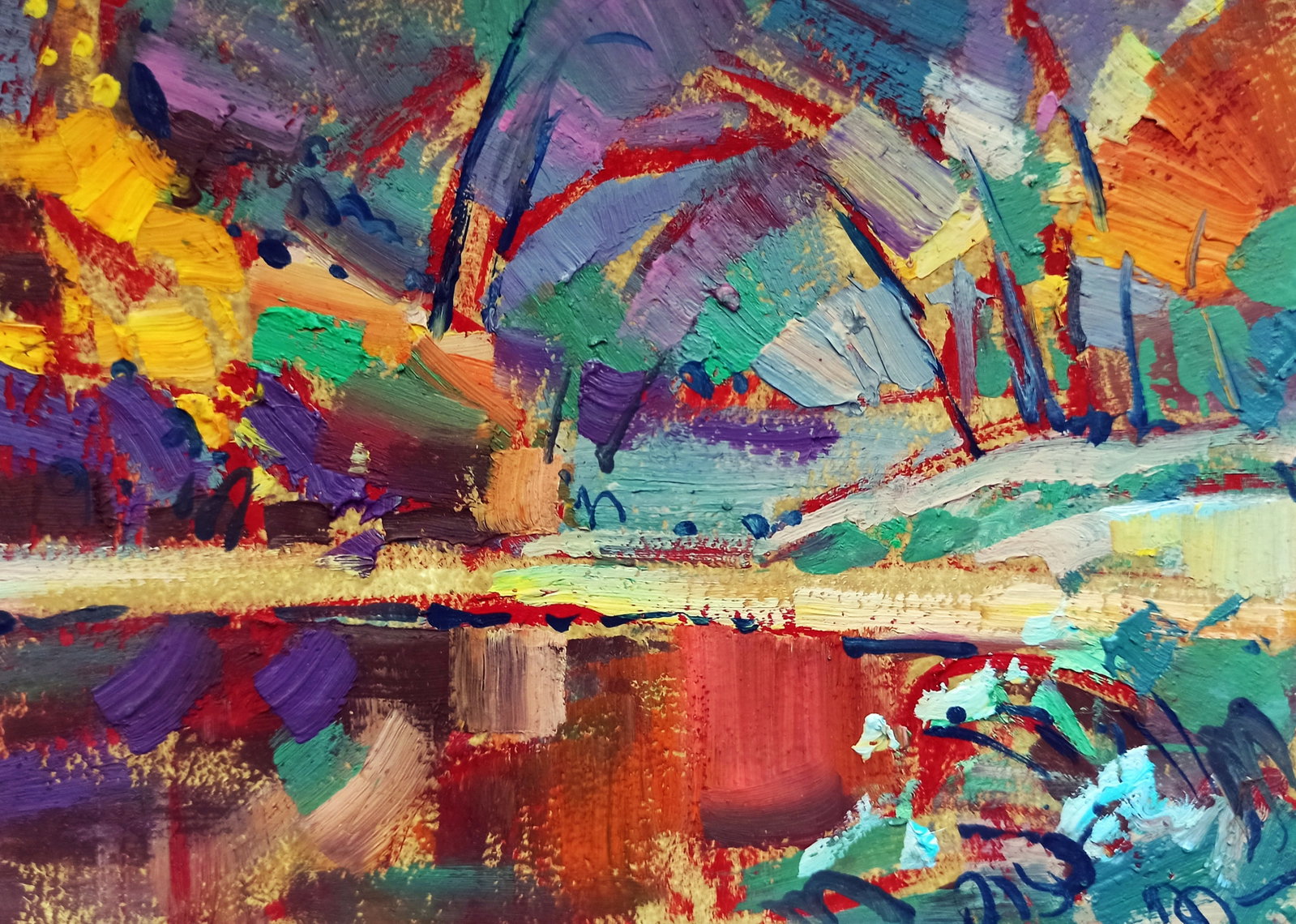 Oil painting Lake in the forest Viktor Khadzhinov: Title: Oil painting Lake in the forest Viktor Khadzhinov Description: 33KHADZ Painter: Viktor Khadzhinov Size: 16x12 cm/6.29x4.72 inches Components: oil, cardboard Original painting CONDITION: excelle