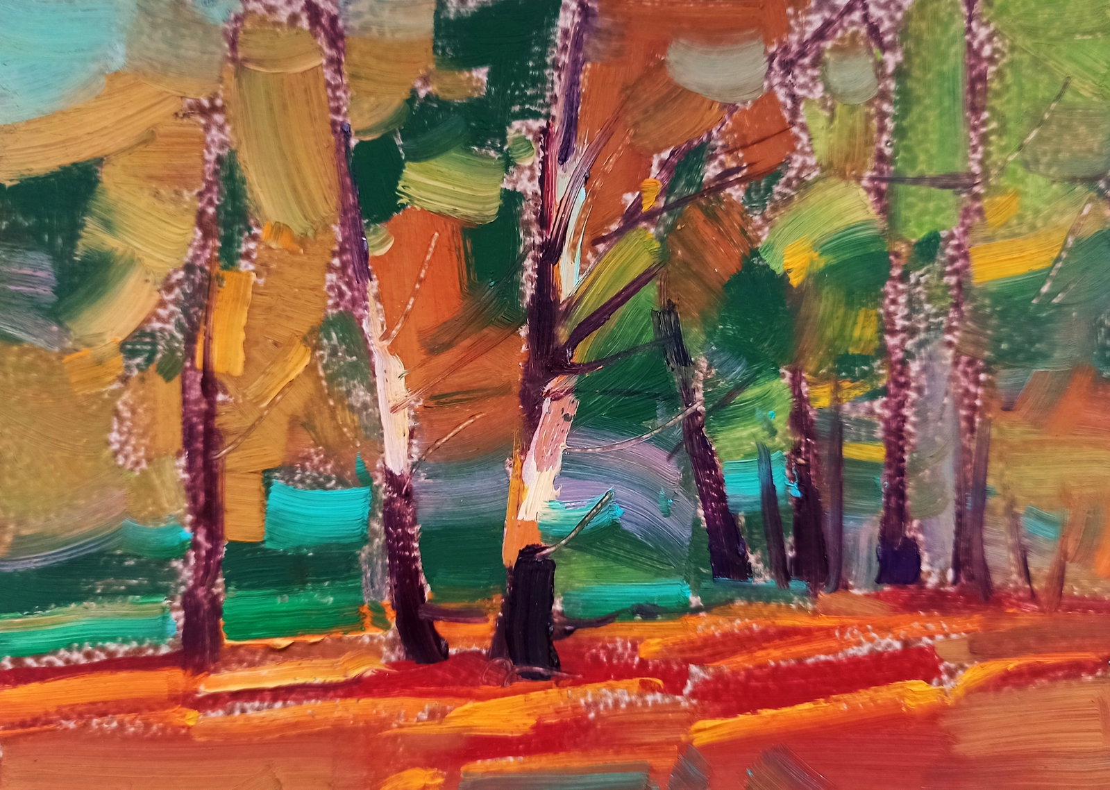Oil painting Orange autumn path Viktor Khadzhinov: Title: Oil painting Orange autumn path Viktor Khadzhinov Description: 49KHADZ Painter: Viktor Khadzhinov Size: 16x12 cm/6.29x4.72 inches Components: oil, cardboard Original painting CONDITION: