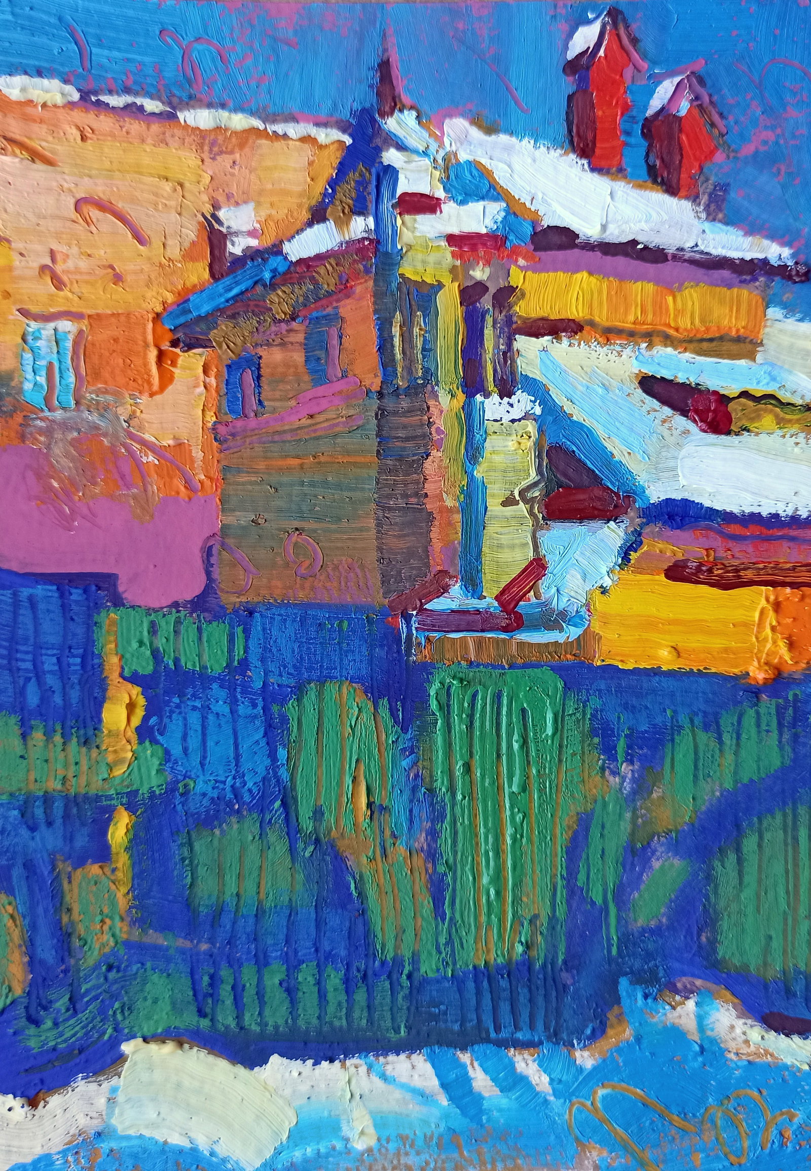 Oil painting First snow Viktor Khadzhinov: Title: Oil painting First snow Viktor Khadzhinov Description: 53KHADZ Painter: Viktor Khadzhinov Size: 12x16 cm/4.72x6.29 inches Components: oil, cardboard Original painting CONDITION: excellent ARTIS