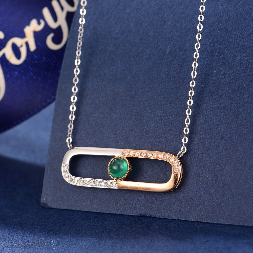 14K GOLD 0.35 CTW NATURAL EMERALD and DIAMOND NECKLACE - 2