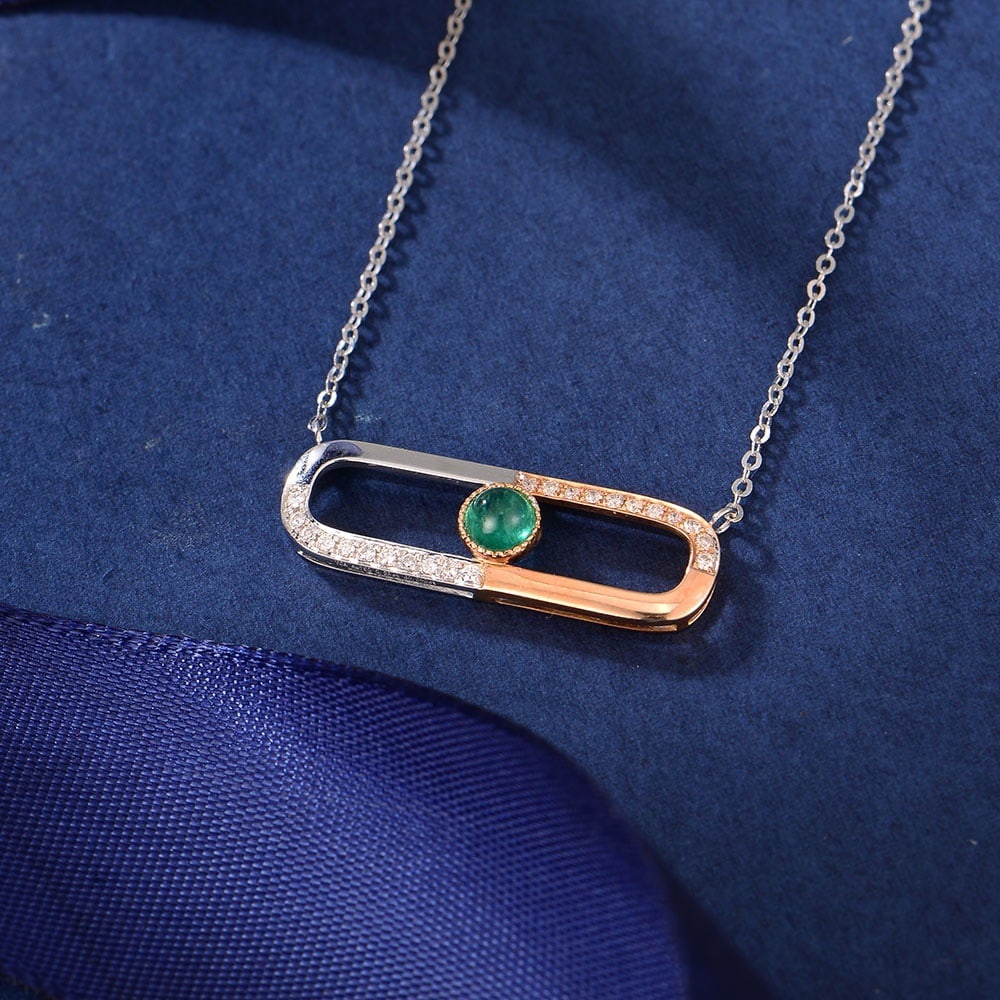 14K GOLD 0.35 CTW NATURAL EMERALD and DIAMOND NECKLACE - 3