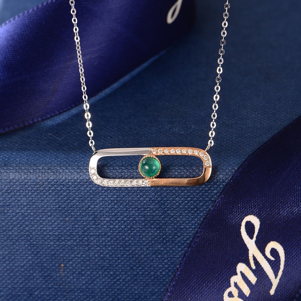 14K GOLD 0.35 CTW NATURAL EMERALD and DIAMOND NECKLACE - 6