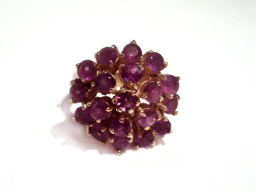 Round Cluster Sterling 18 kt Gold Vermeil Cocktail Ring with Faceted Amethyst - 2