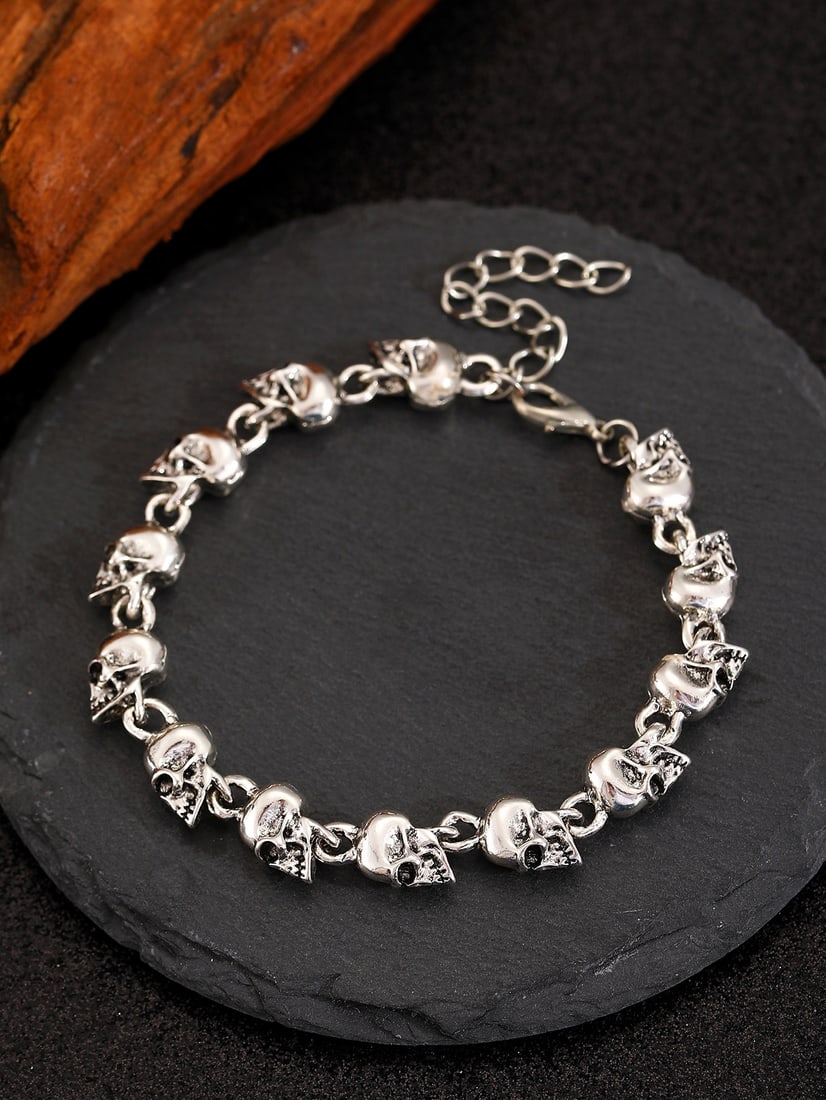 Titanium Steel Skull Bracelet - 14 Skull Beads, Gothic Punk Jewelry - 3