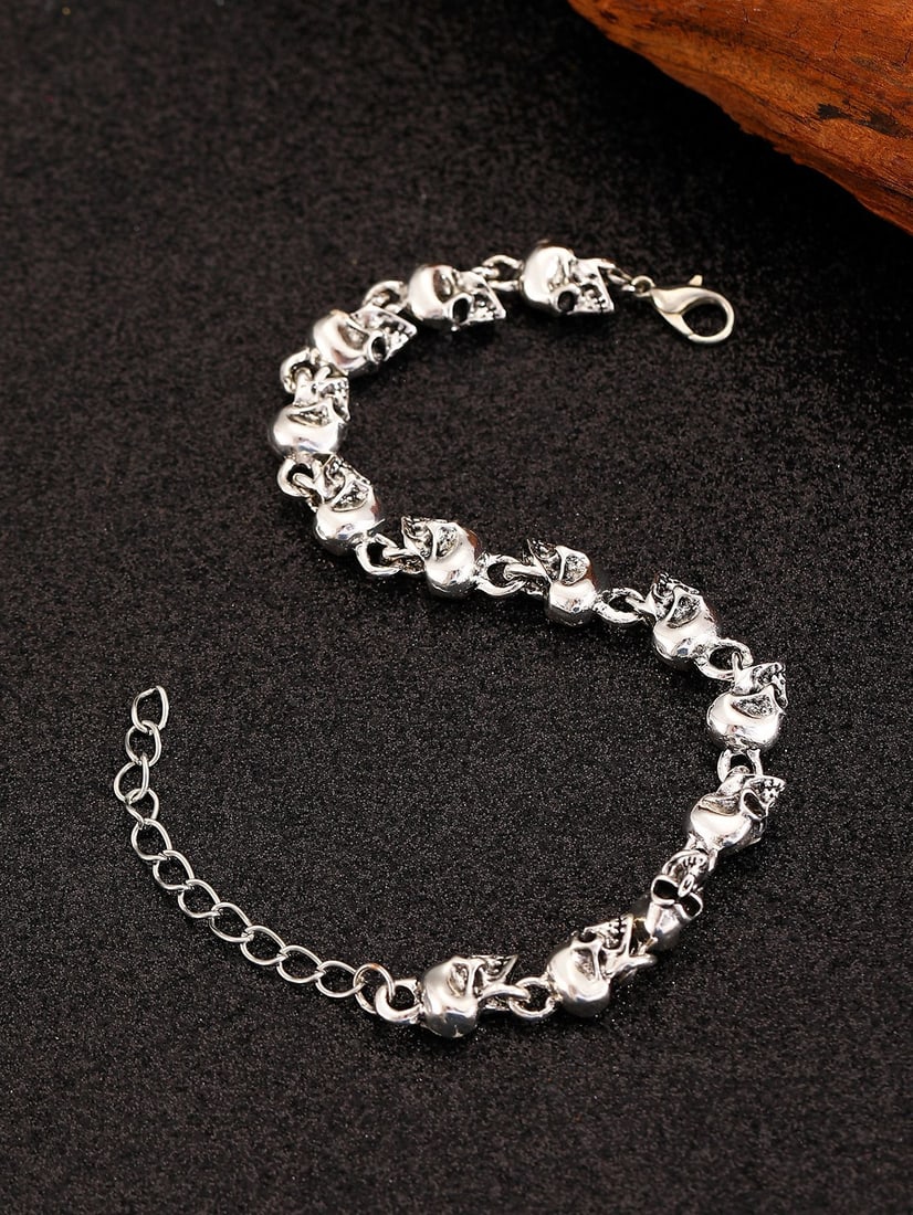 Titanium Steel Skull Bracelet - 14 Skull Beads, Gothic Punk Jewelry - 6