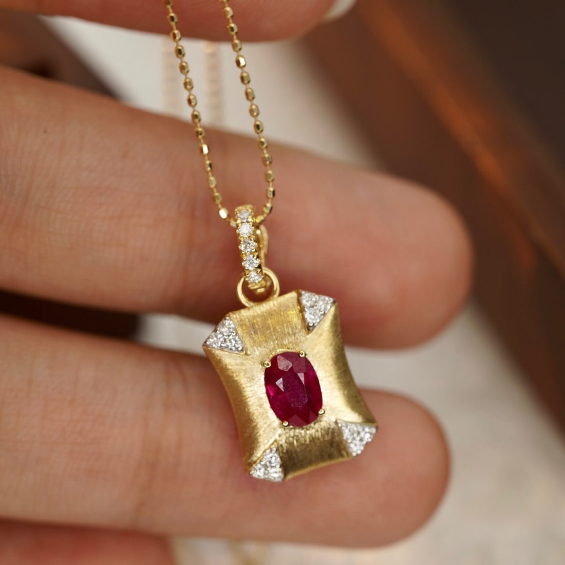 14K GOLD 0.72 CTW VIVID RED NATURAL RUBY and DIAMOND PENDANT - 4