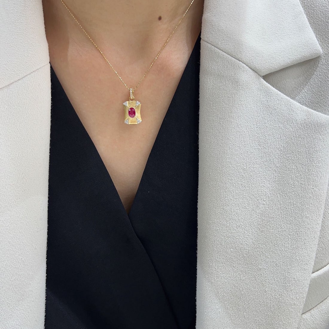 14K GOLD 0.72 CTW VIVID RED NATURAL RUBY and DIAMOND PENDANT - 6