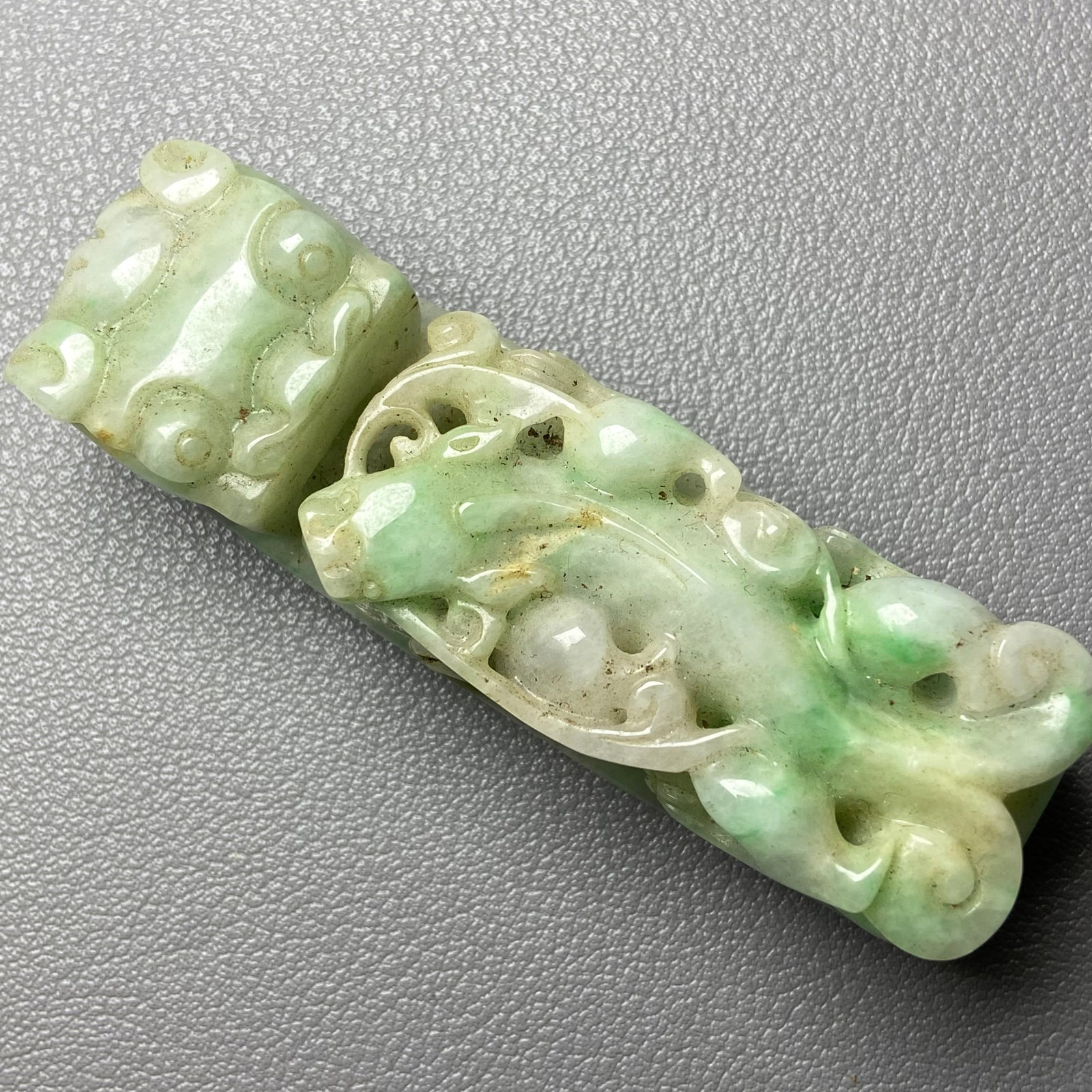 Antique Chinese Apple Green Jadeite Jade Dragon Belt Hook - 4