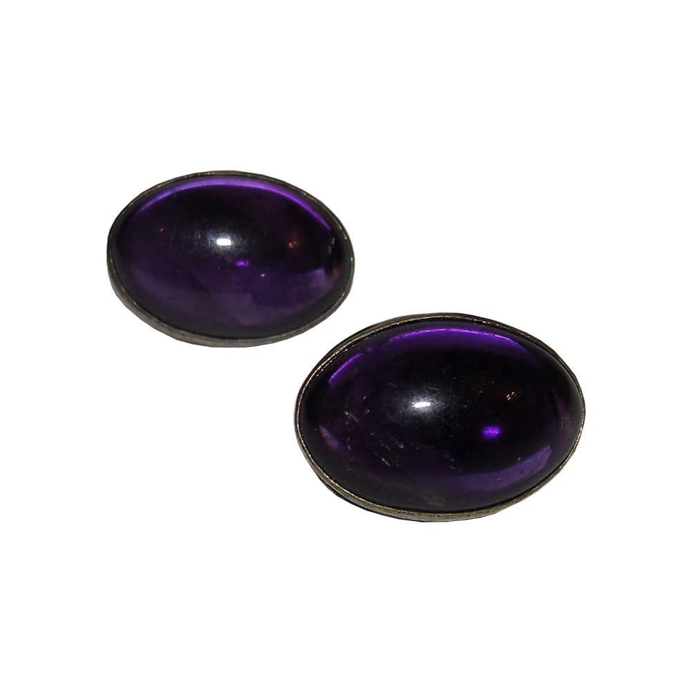 Chinese Sterling Amethyst Cabochon Earrings - 2