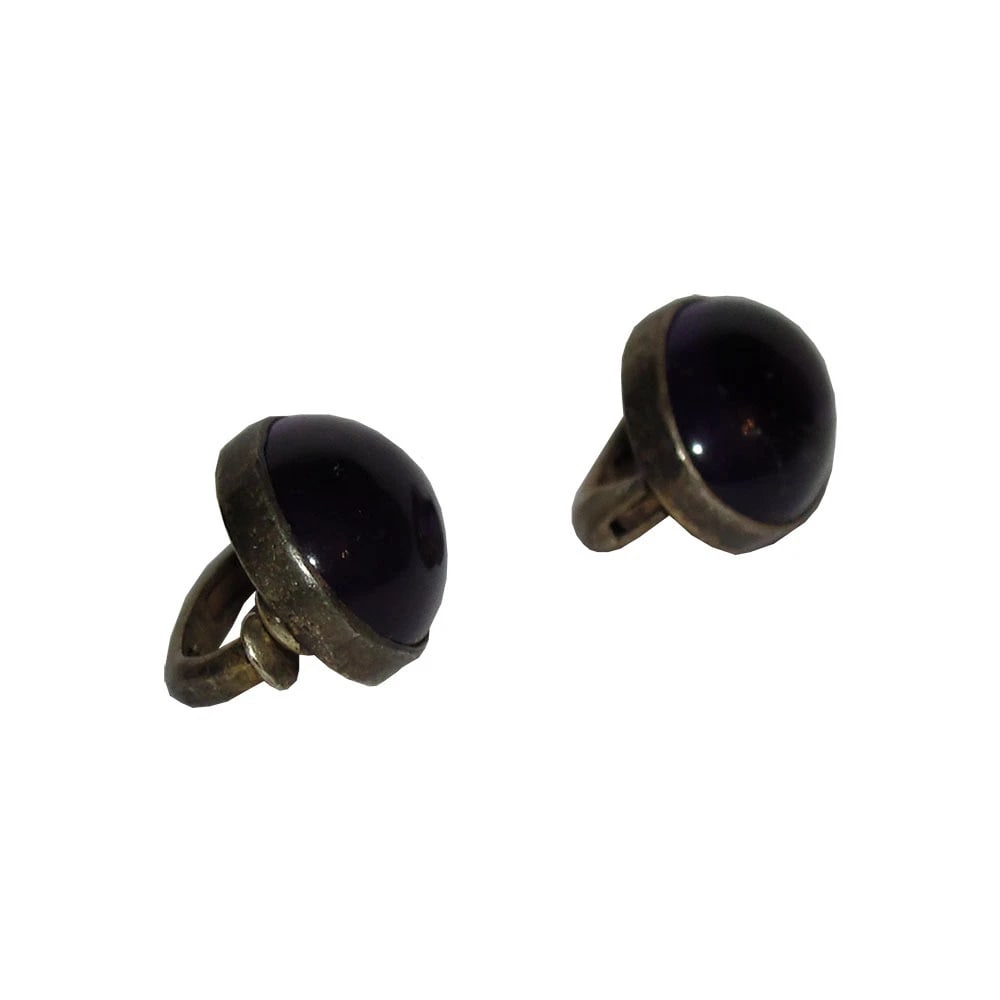 Chinese Sterling Amethyst Cabochon Earrings - 3