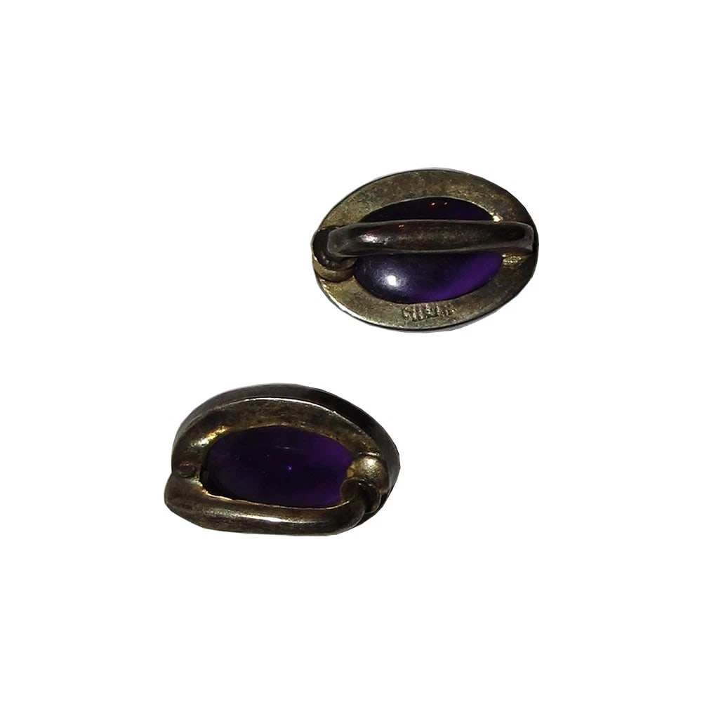 Chinese Sterling Amethyst Cabochon Earrings - 5