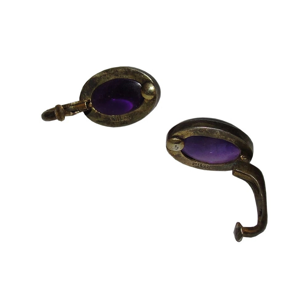 Chinese Sterling Amethyst Cabochon Earrings - 6