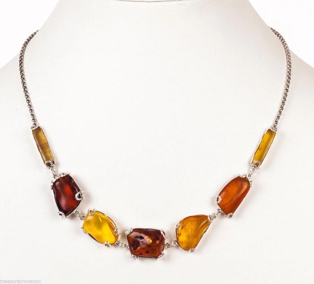 Alberto Juan Sterling Silver Bezel Set Baltic Amber Necklace (1 of 8)