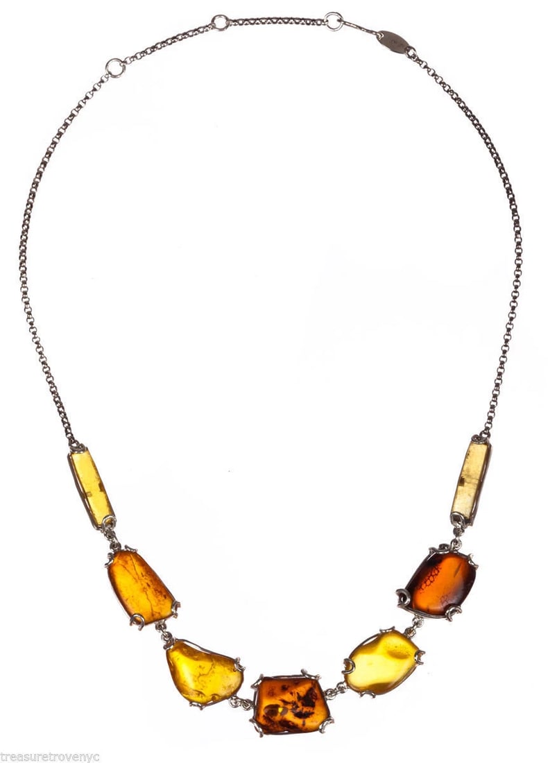 Alberto Juan Sterling Silver Bezel Set Baltic Amber Necklace - 3