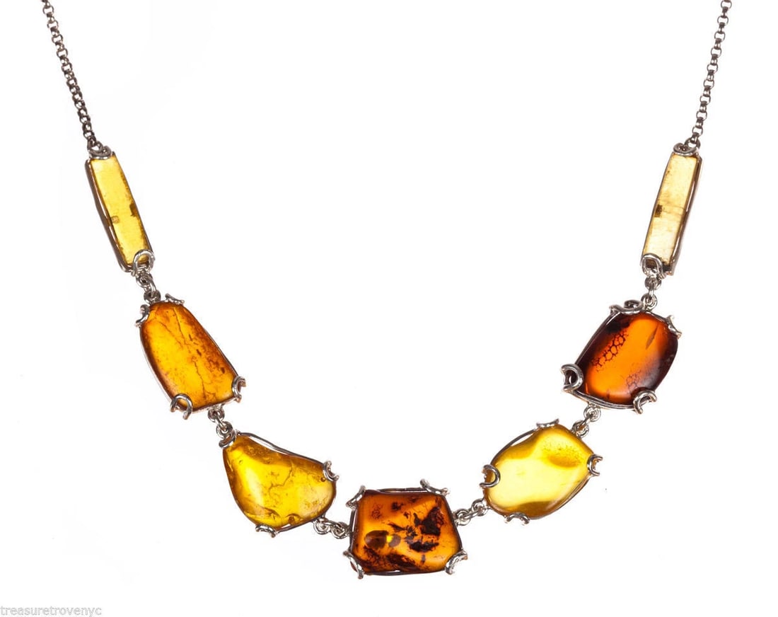 Alberto Juan Sterling Silver Bezel Set Baltic Amber Necklace - 4