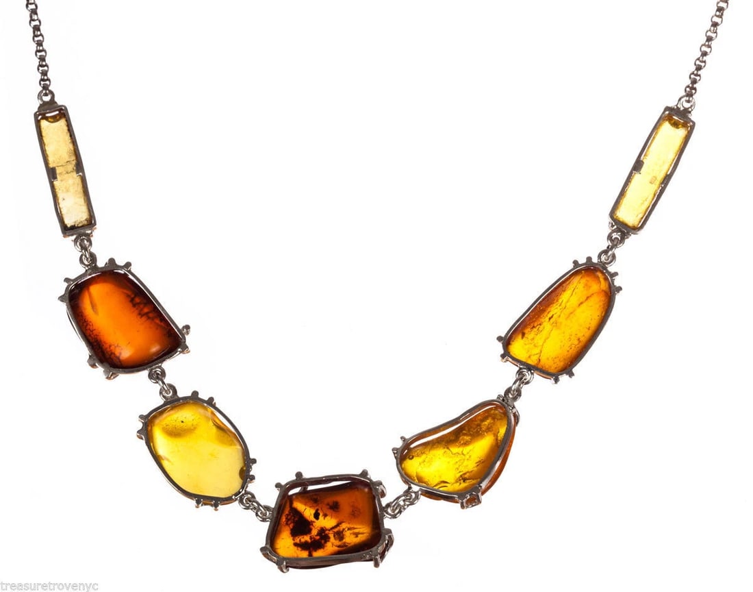 Alberto Juan Sterling Silver Bezel Set Baltic Amber Necklace - 5