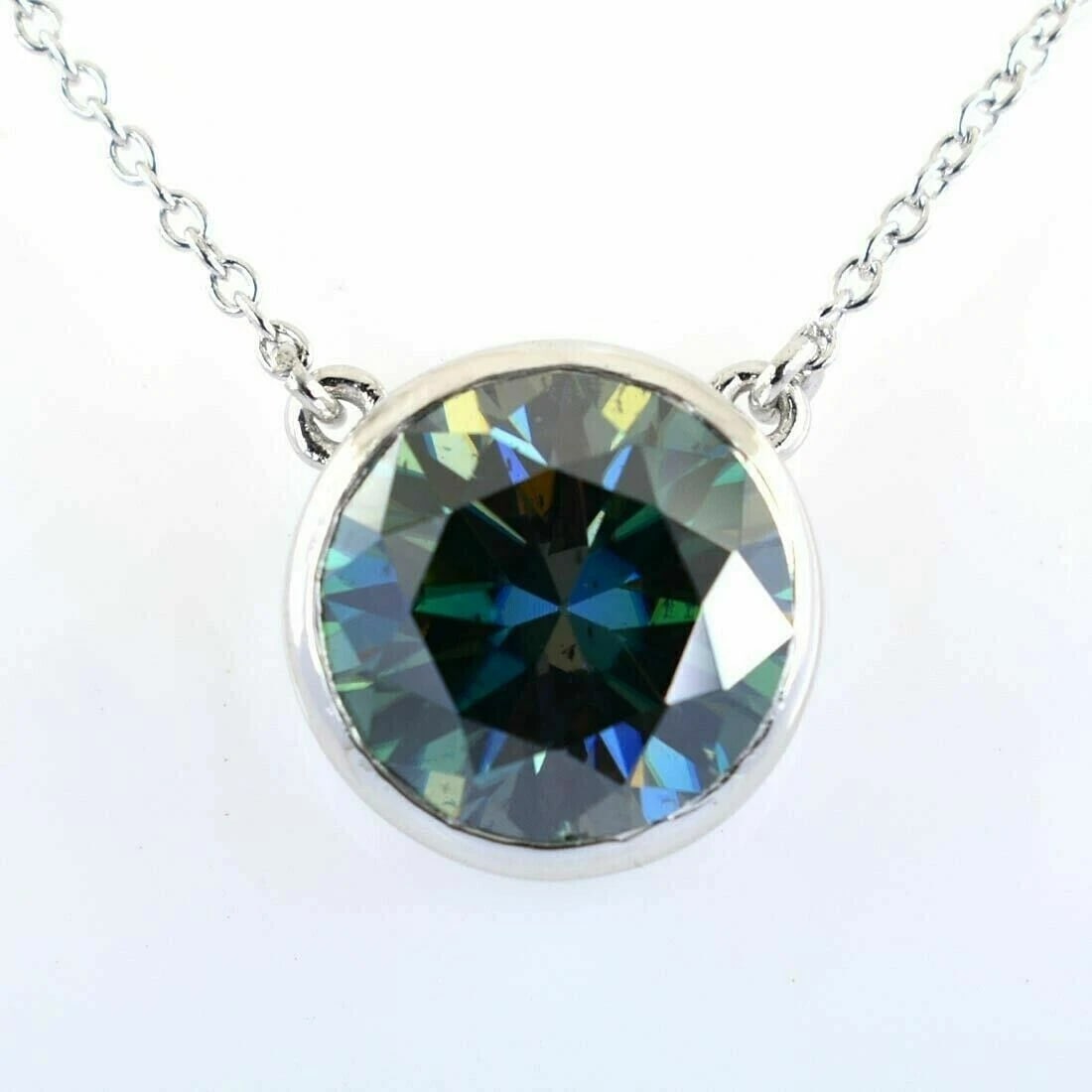 Sterling Hand Made Blue Diamond Solitaire Pendant Bezel Set Necklace 6 Cts (1 of 6)