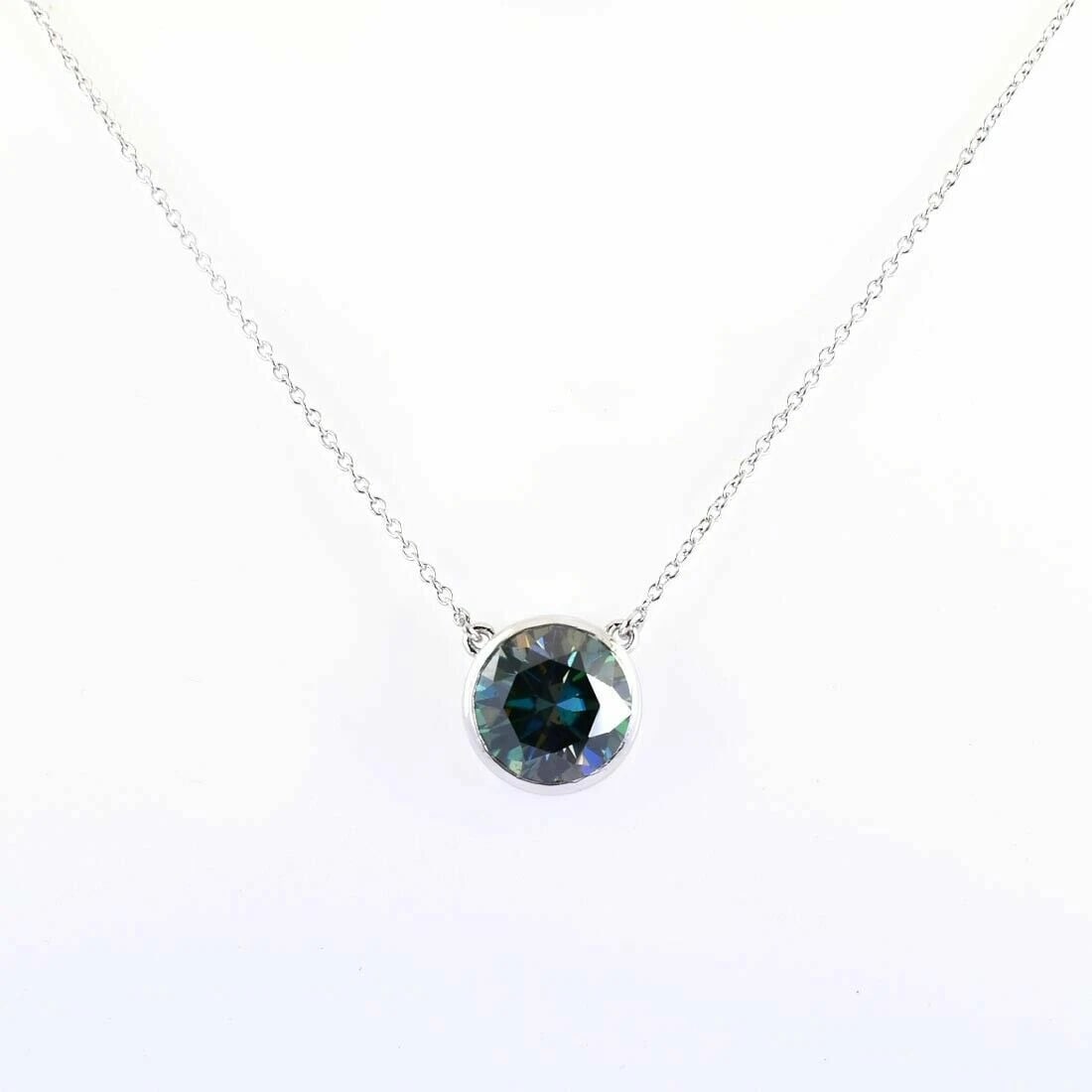 Sterling Hand Made Blue Diamond Solitaire Pendant Bezel Set Necklace 6 Cts - 3