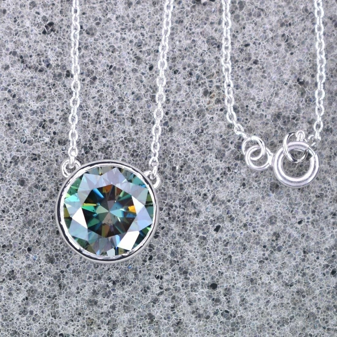 Sterling Hand Made Blue Diamond Solitaire Pendant Bezel Set Necklace 6 Cts - 5