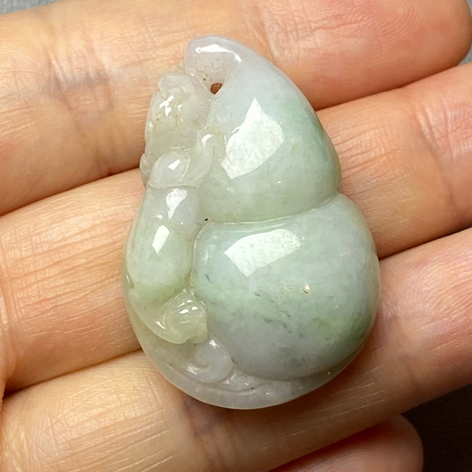 Antique Chinese Natural Jadeite Jade Carved Gourd and Mythical Creature - 3