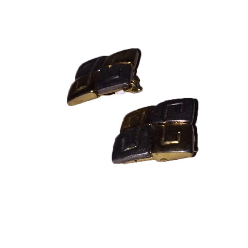 Vintage Signed Givenchy Two Tone Monogram Square Clip On Earring - 3